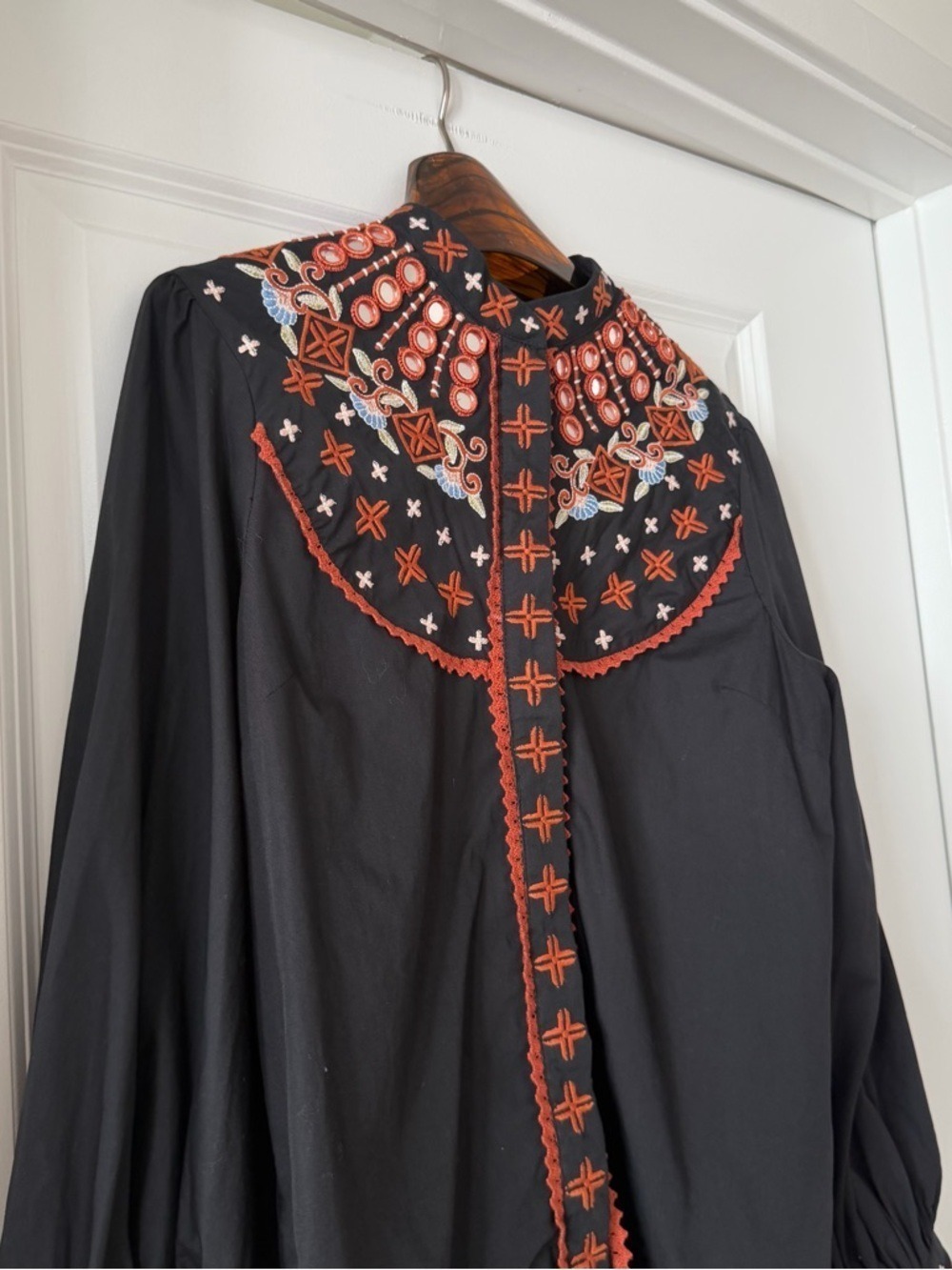 Farm Rio Black Embroidered Buttoned Long Sleeve Shirt - Picture 2 of 10